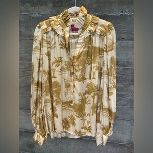 Heidi Merrick Classic Pink Palm Print Poet Top